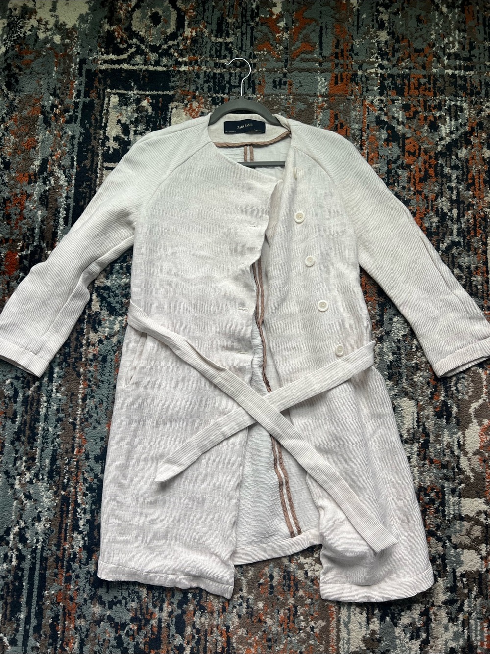 Zara Basic Cream Robe Coat with Belt